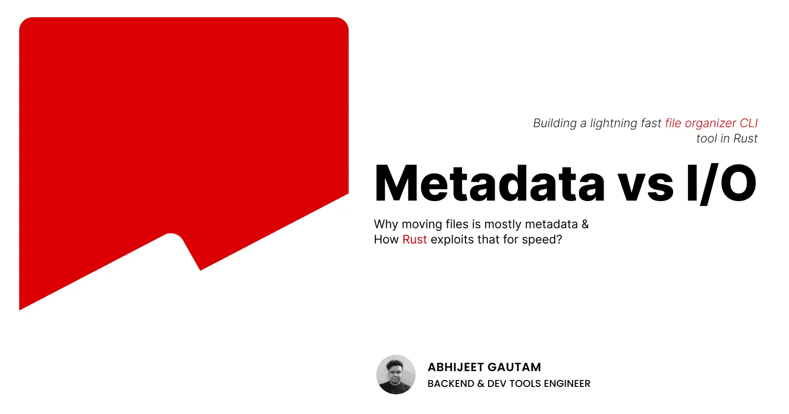 Metadata vs I/O article cover about how Rust file organisers use metadata operations for speed